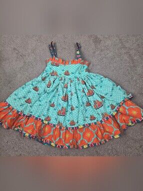 Jelly The Pug Girls Blue and Orange Floral Boat Dress